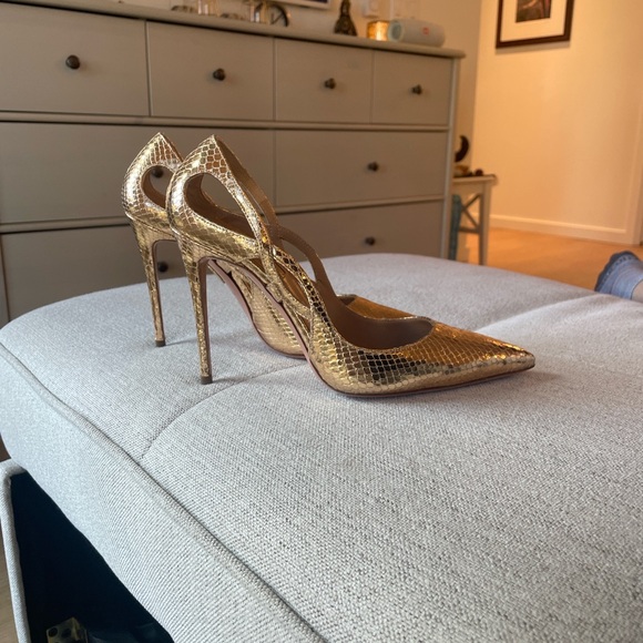 Aquazzura Gold Metallic Heels with braided detail - Picture 8 of 16
